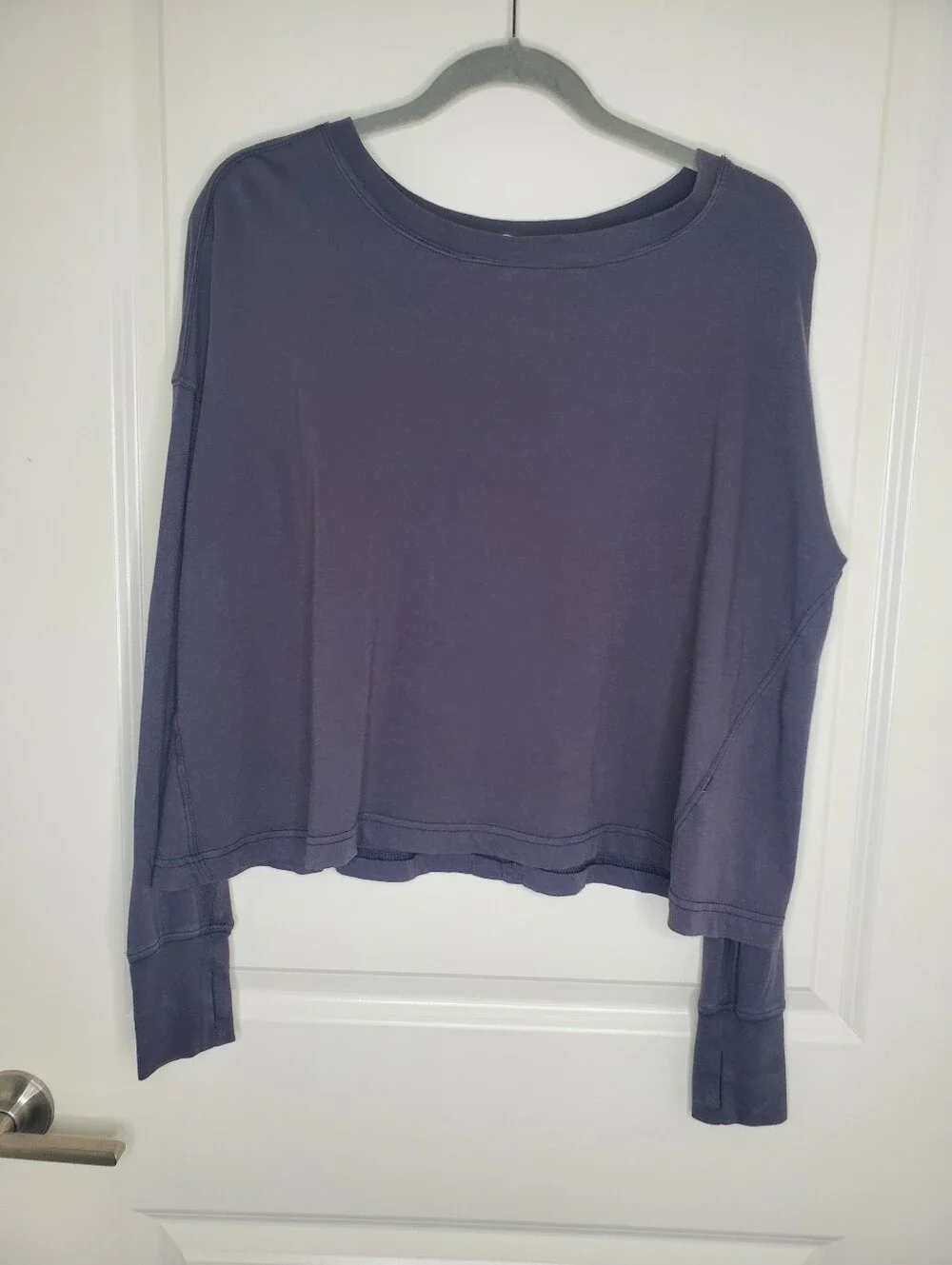 Free People Movement Victory Lap Gray Cotton Long Sleeve Top